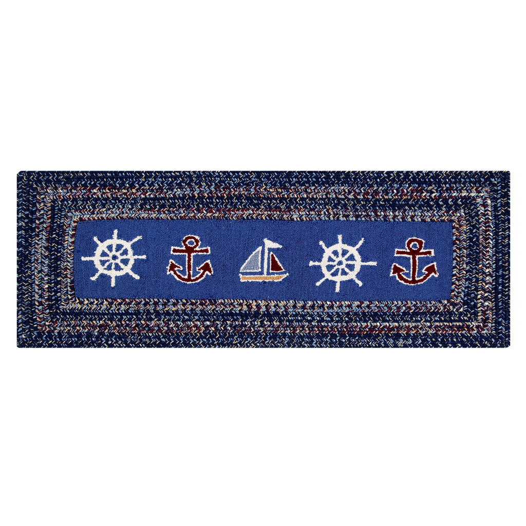 Nautical Rectangle Hooked Rug L893