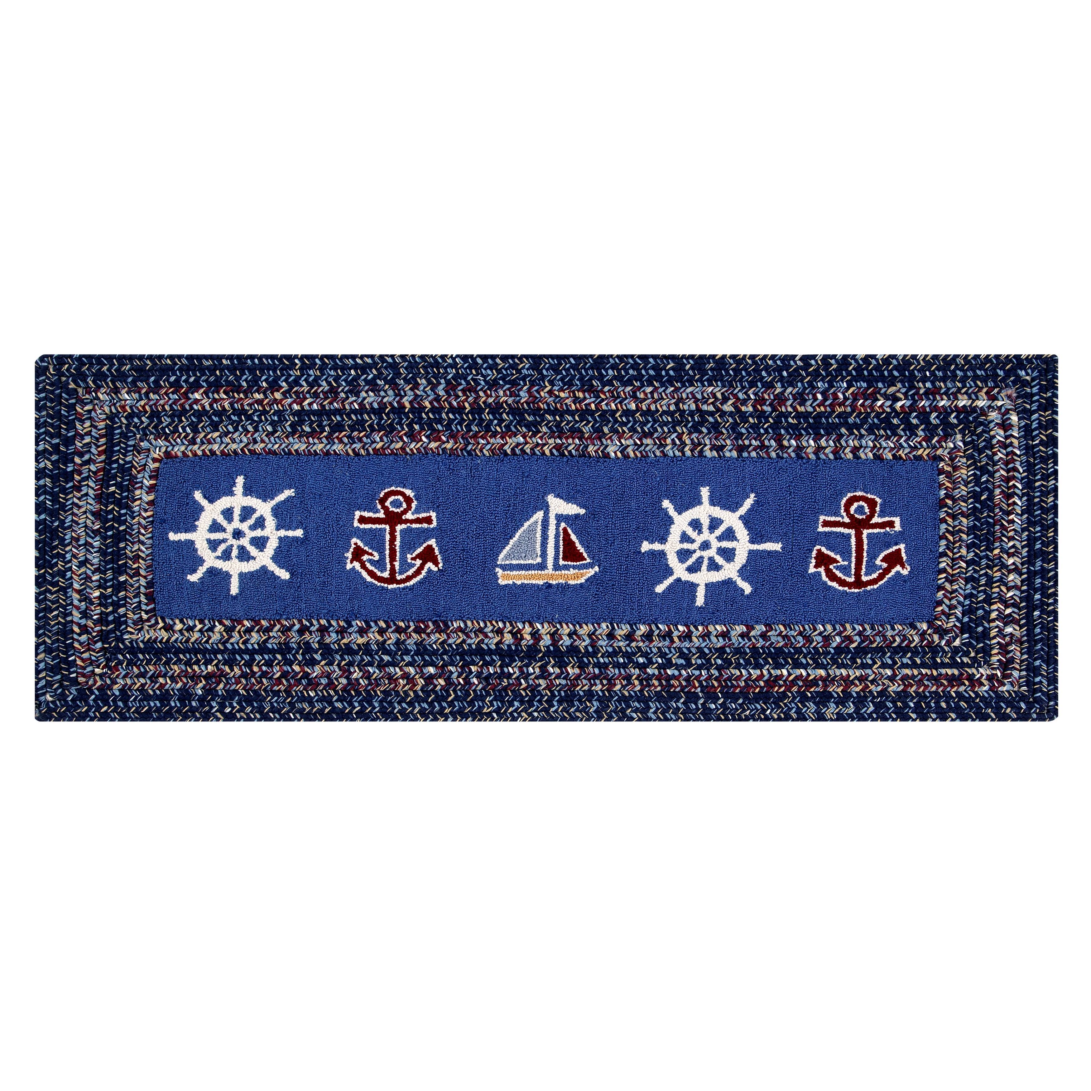 Nautical Rectangle Hooked Rug L893