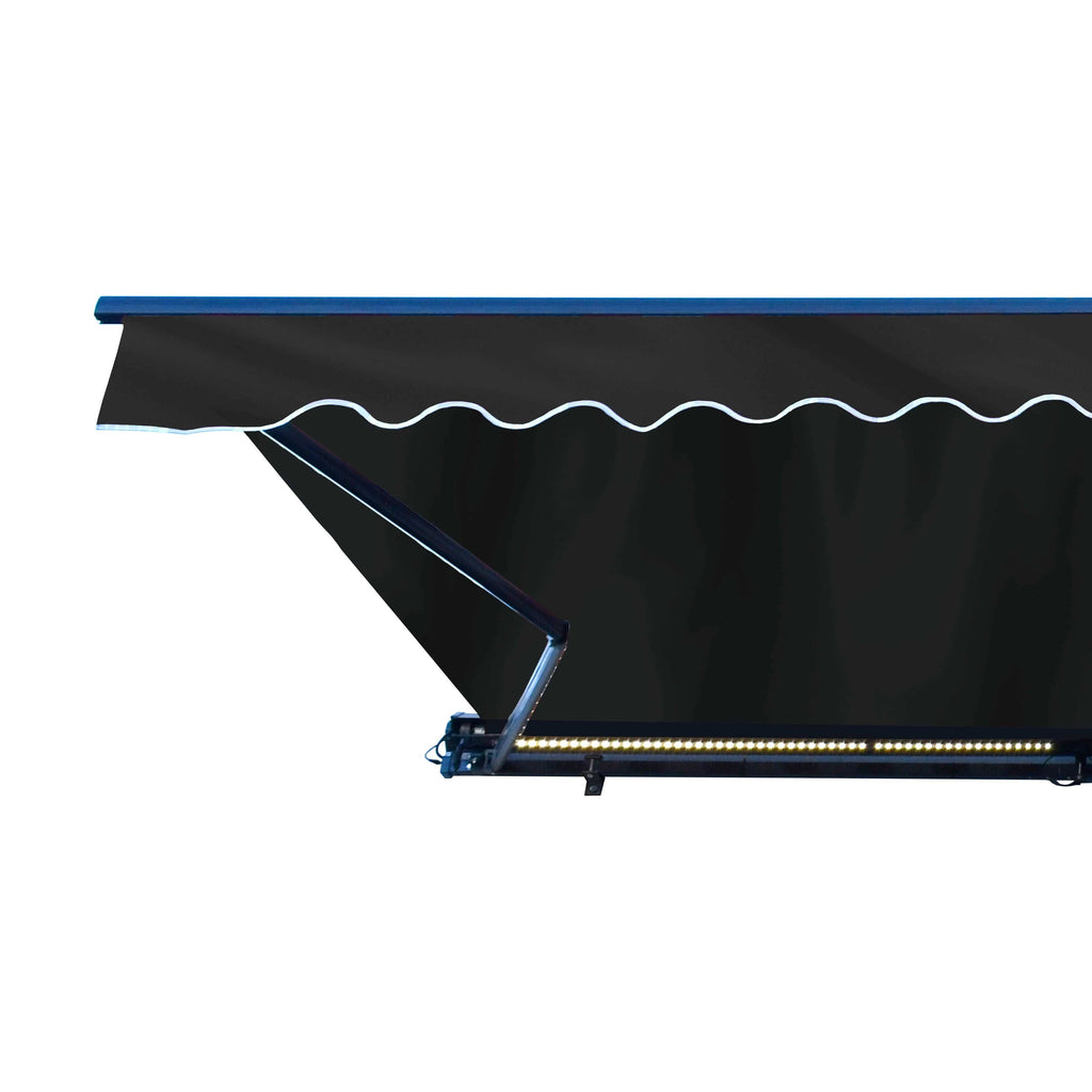 Motorized LED 12 x 10 ft. Half Cassette Retractable Awning Black B35022
