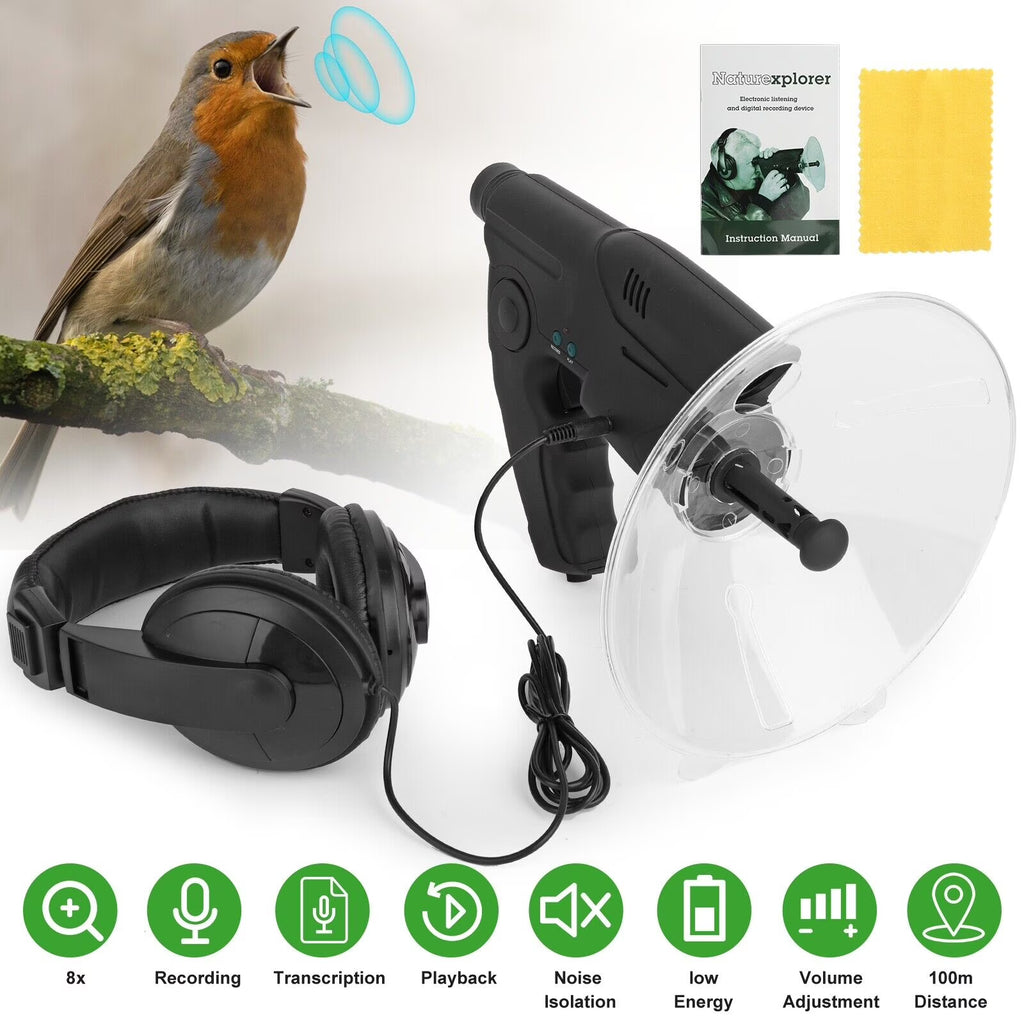 Parabolic Sonic Listening Device Microphone Amplifier 8X Bionic Ear E1802