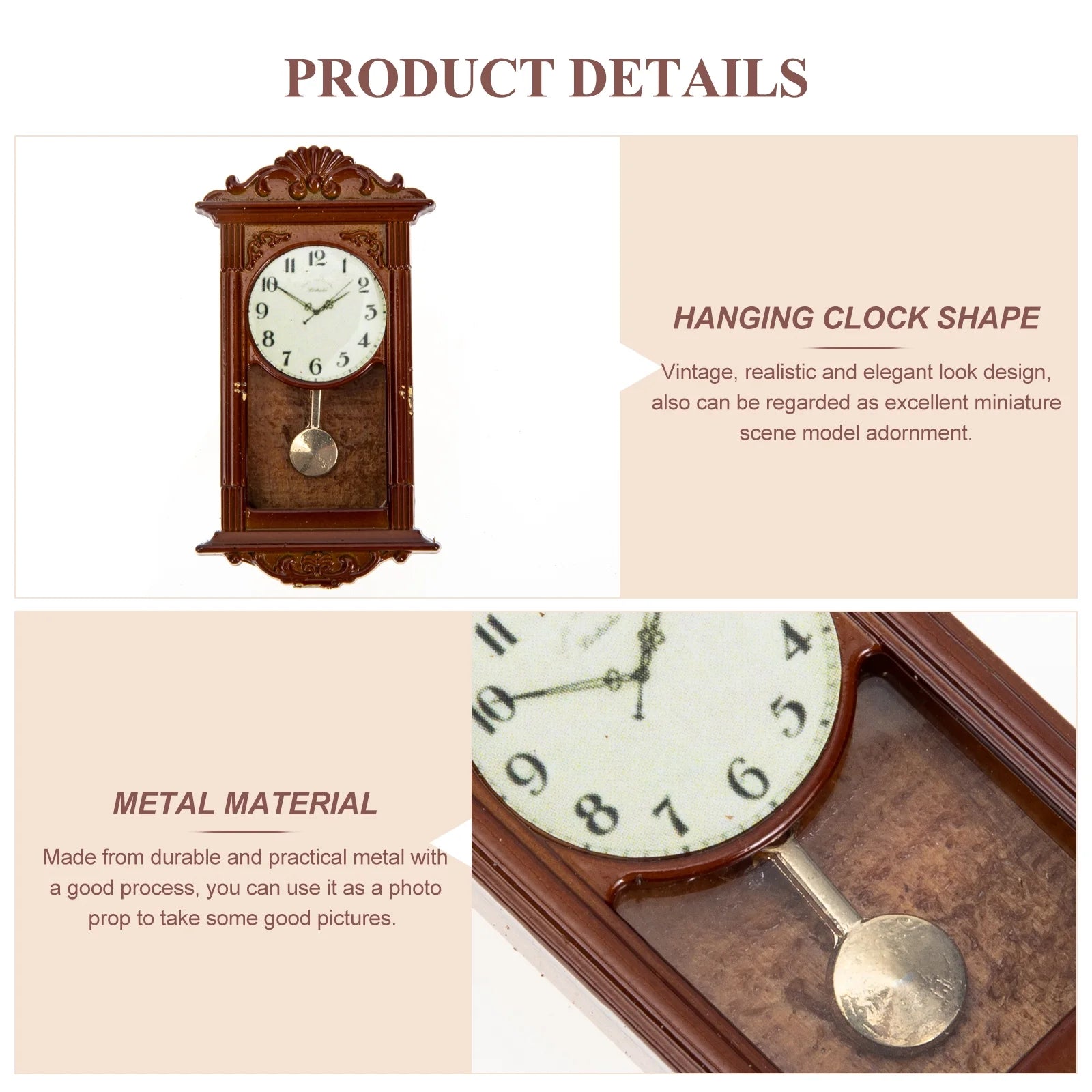 Mini Toy Hanging Clock Dollhouse Roman Clock Bell Metal K81204