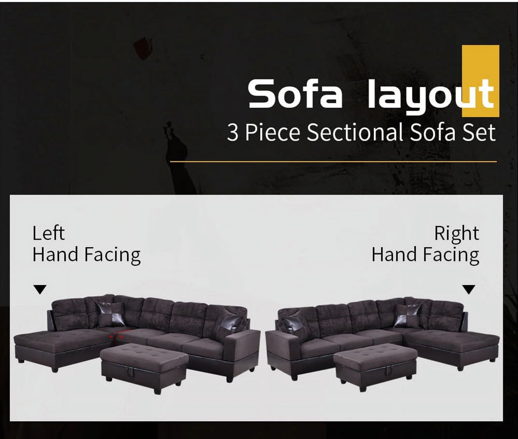 Microfiber with Faux Leather Sofa Set with Ottoman T39511