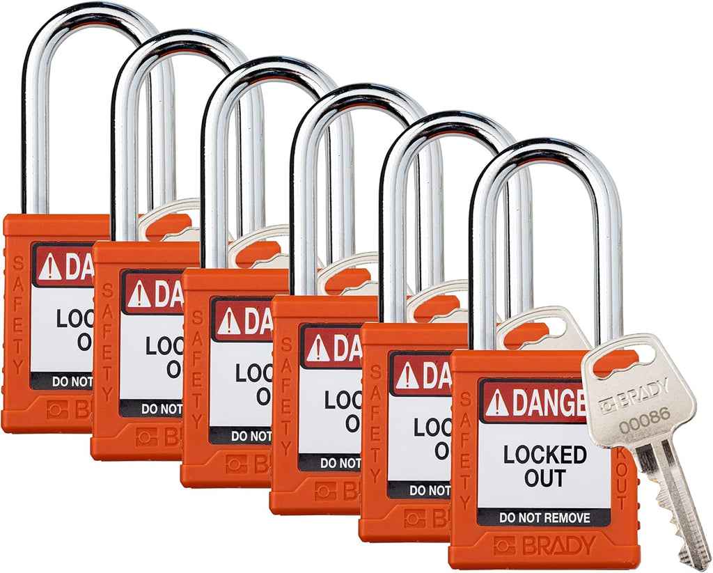 Safety Lockout Padlock Sets 6 Pack Orange Keyed Different 1 Key Per Lock G10408
