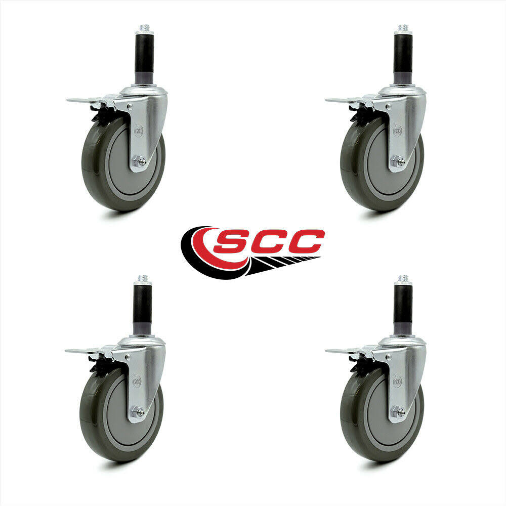 5x22 Gray Polyurethane Caster with Expanding Stem Brake, Set of 4 Z2204