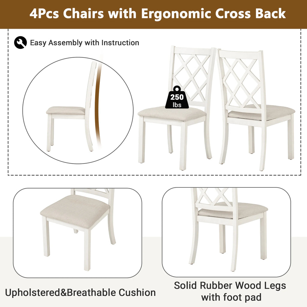 Beige Solid Wood Upholstered Dining Chairs, Set of 4 J37976