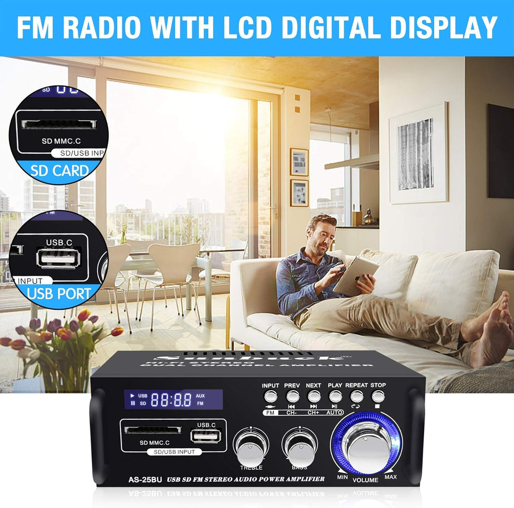 180W Wireless Bluetooth Stereo Amplifier, Dual Channel, Pack of 2 J942