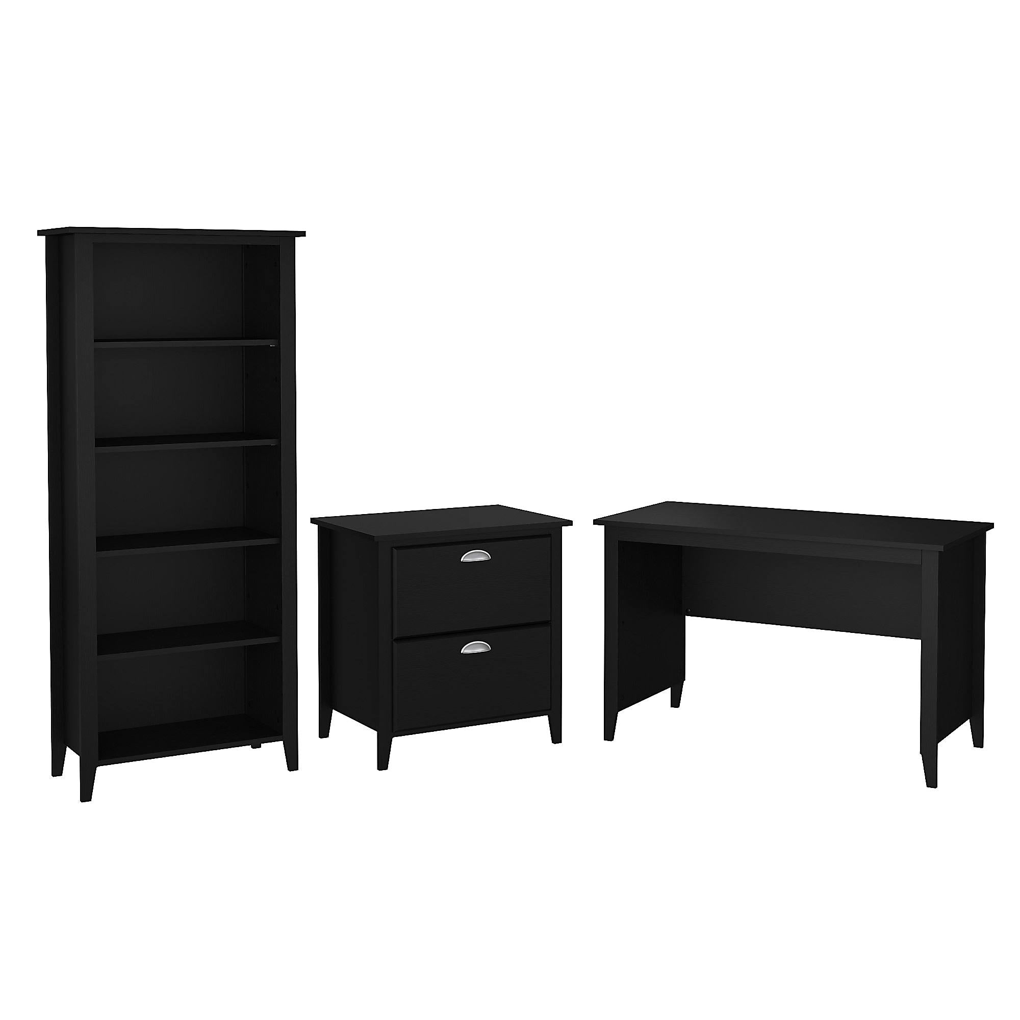 Black Suede Writing Desk with Cabinet and Bookcase O2650