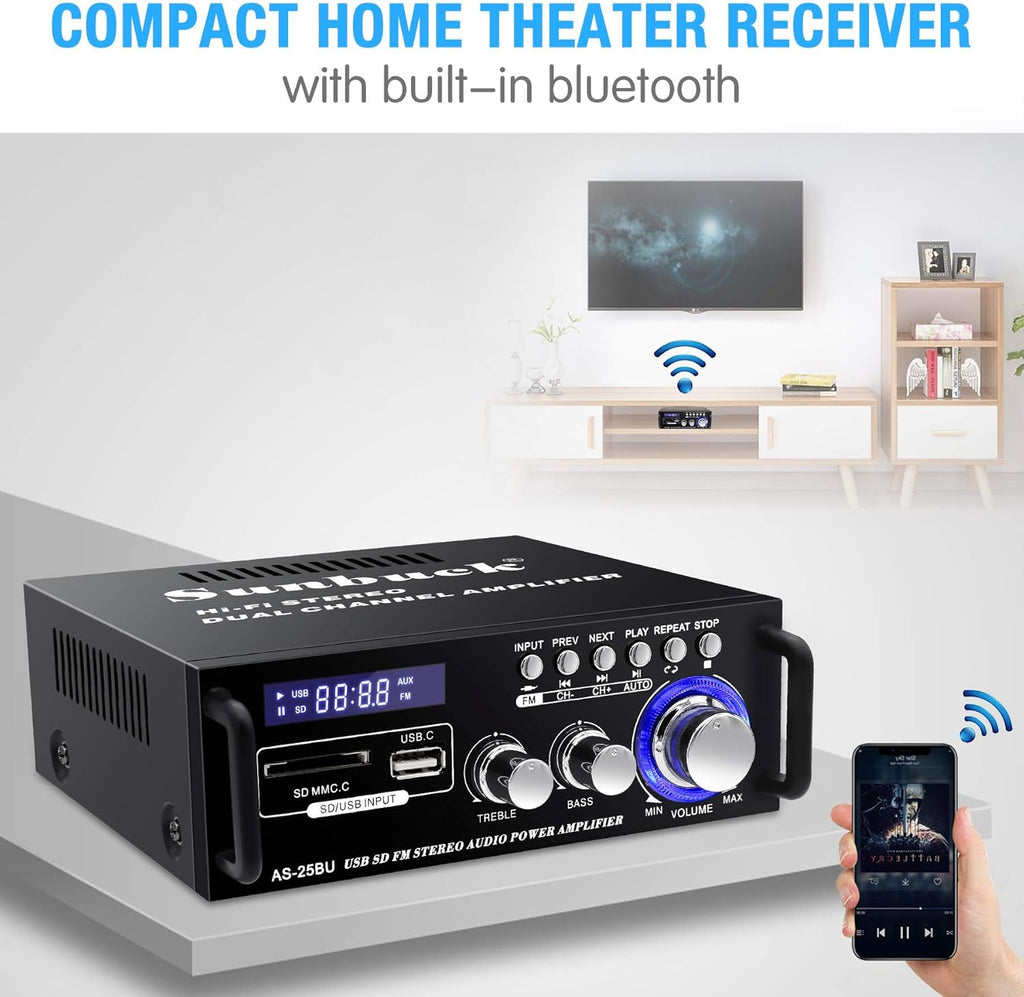 180W Wireless Bluetooth Stereo Amplifier, Dual Channel, Pack of 2 J942