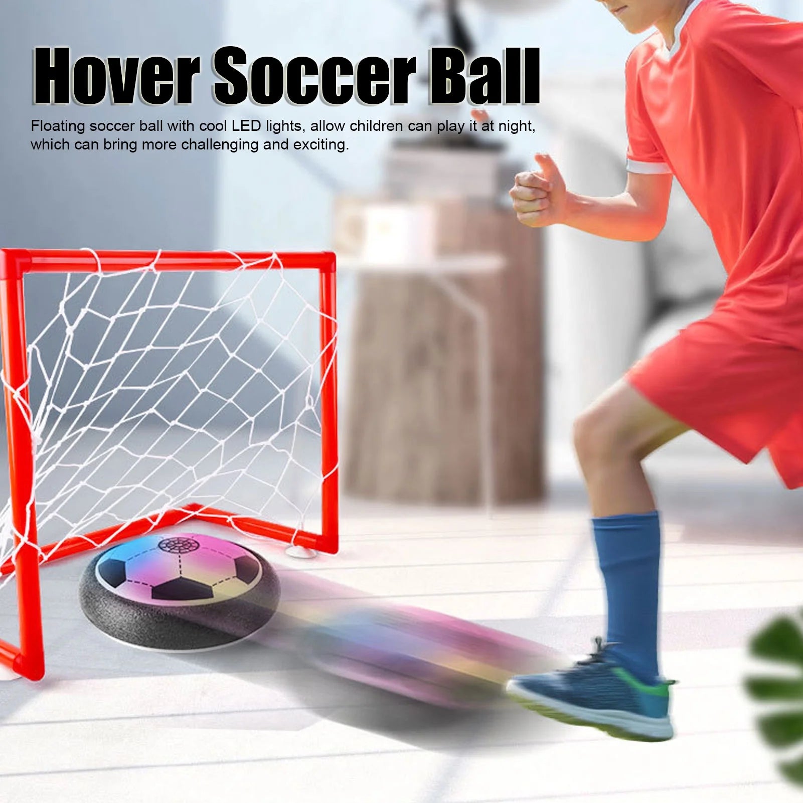 Kids Hover Soccer Ball Toy LED Light 2 Net Indoor Air Floating Football Z3450
