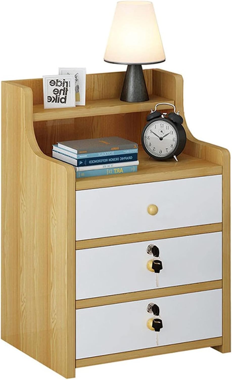 Wooden End Table with Lock Cabinet, Pack of 2 M558