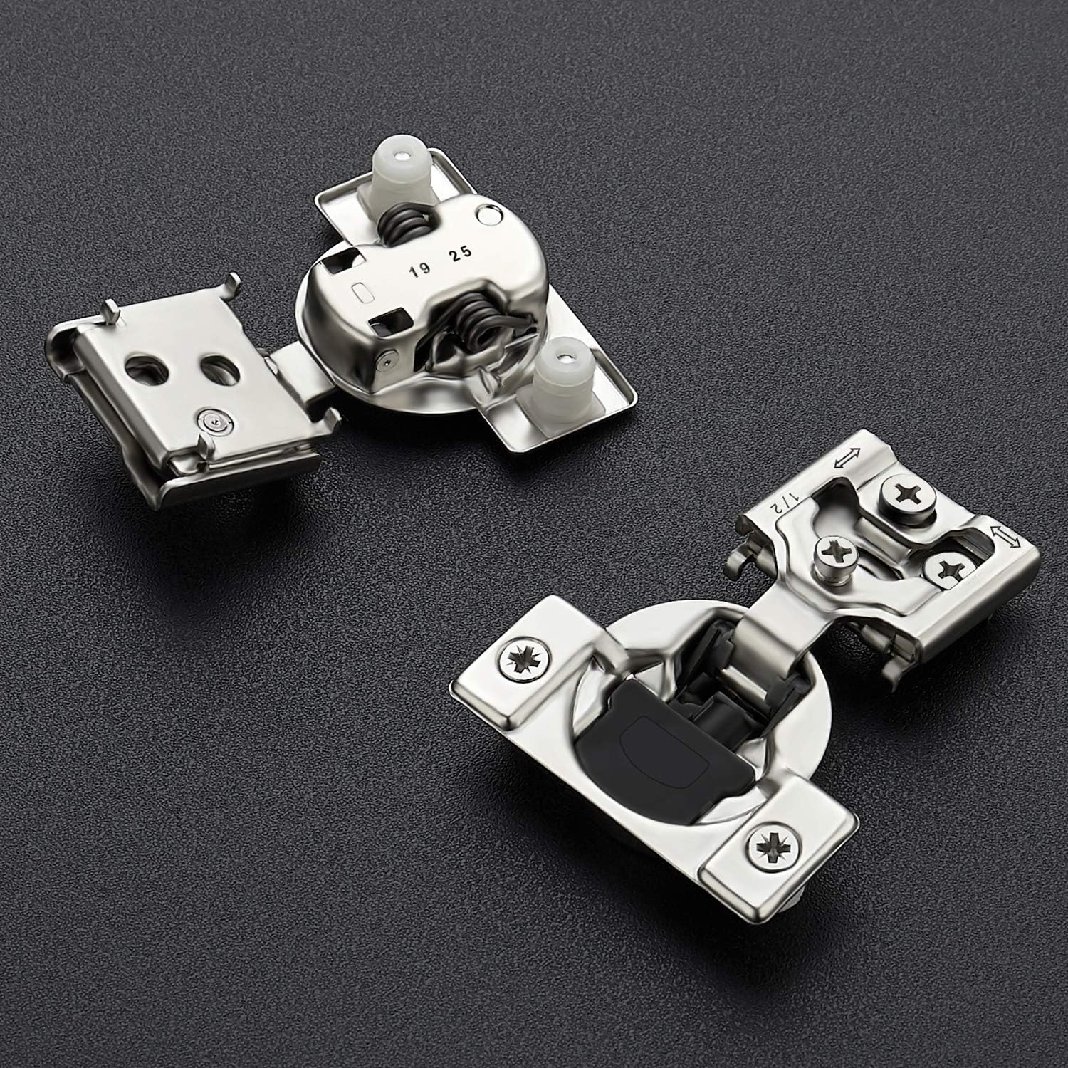 32 Pack 16 Pairs 1/2 inch Overlay Soft Close Hinges Satin Nickel Stainless Steel Concealed Hinge D918666