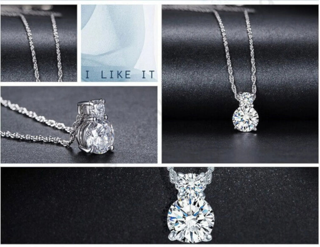 Cubic Zircon Sterling Silver Necklace and Dangle Earrings Jewelry Set E715