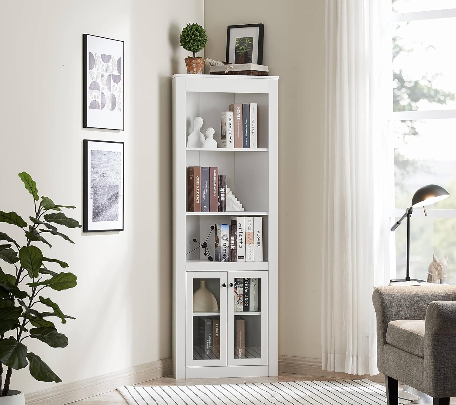 Stone Grey Bar Cabinet Bookshelf with Glass Doors C564
