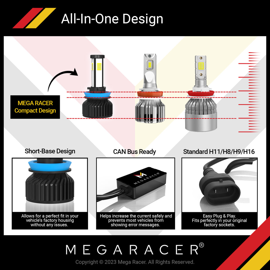 Mitsubishi Mirage 4 Sided H11 H9 H8 LED Headlight Bulb 6000K Diamond White 12V 60W 10000LM Fog Light W203