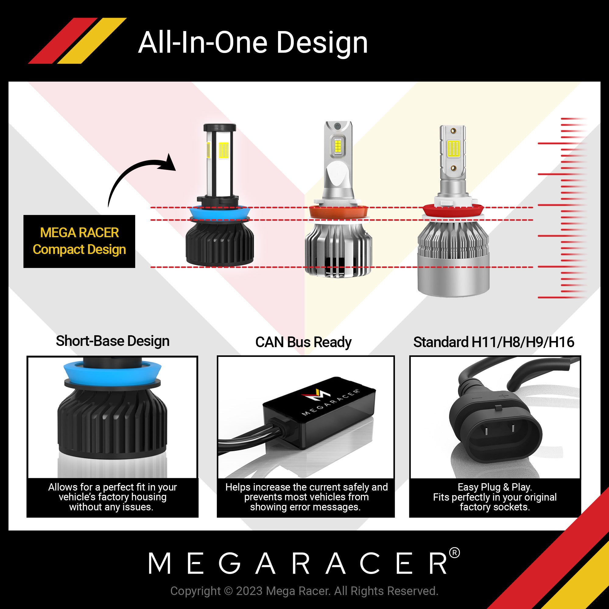 Mitsubishi Mirage 4 Sided H11 H9 H8 LED Headlight Bulb 6000K Diamond White 12V 60W 10000LM Fog Light W203