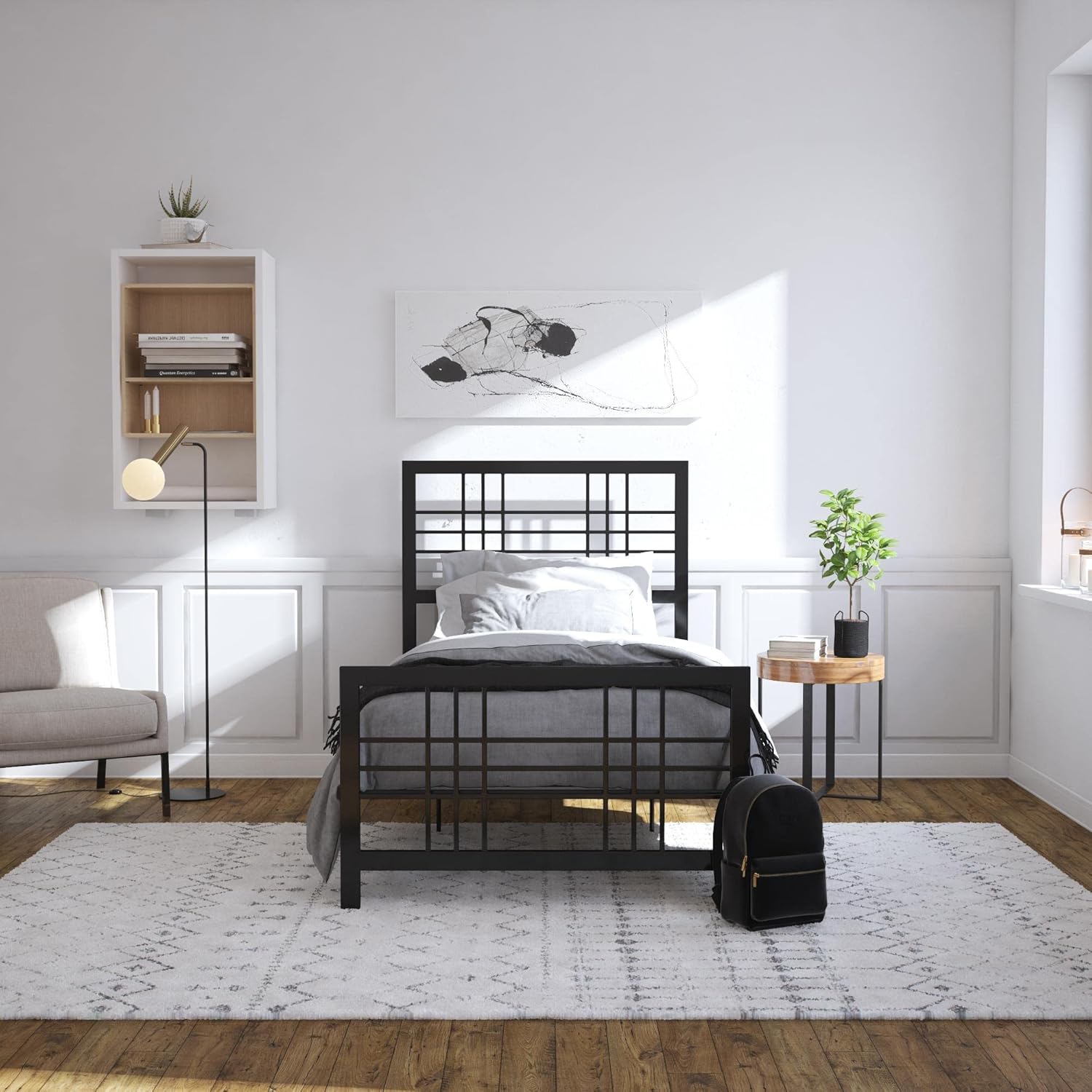 Twin Size Metal Bed Frame with Adjustable Storage L3283