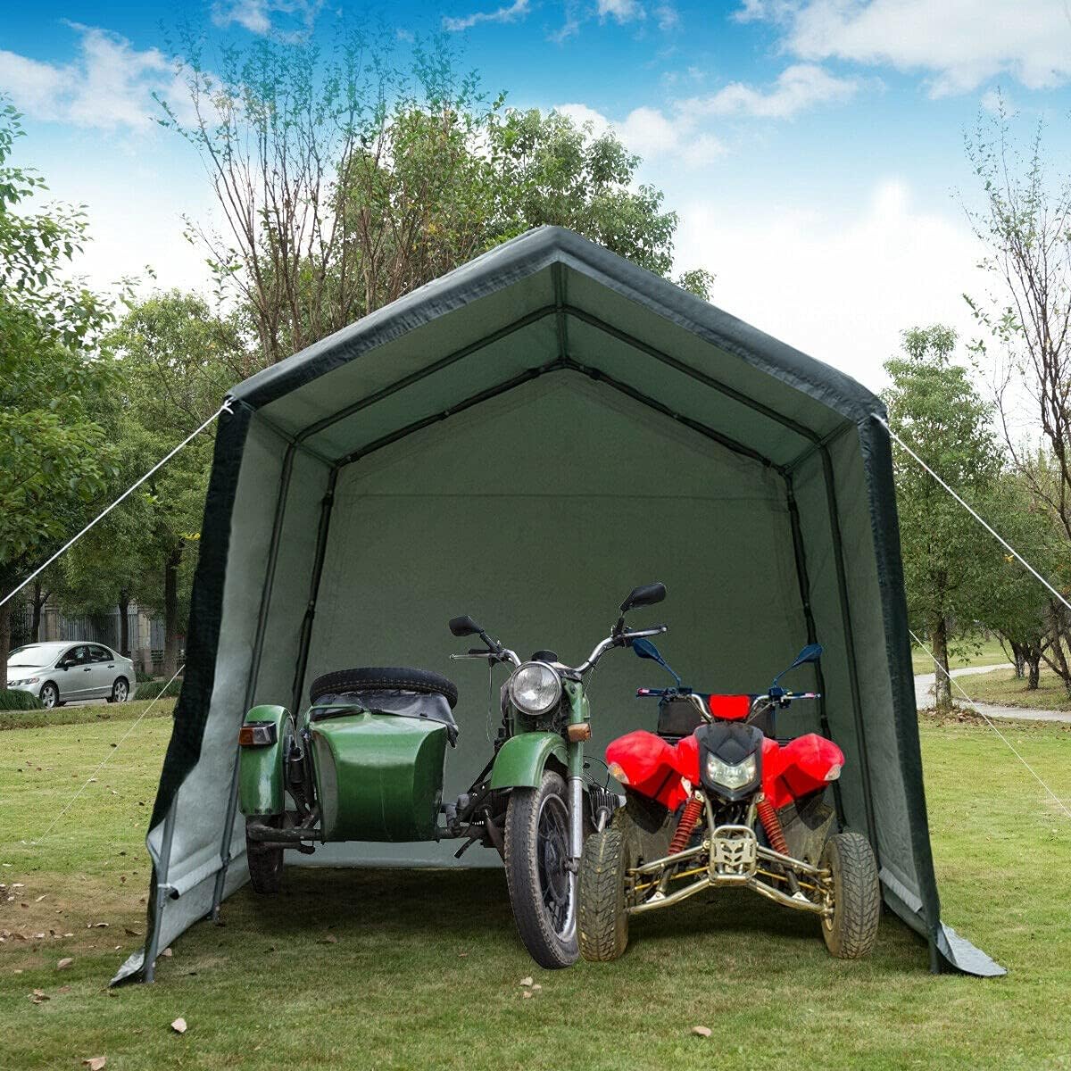 7 Ft x 12 Ft Outdoor Carport Patio Storage Shelter Metal Frame and Waterproof Ripstop Cover N794