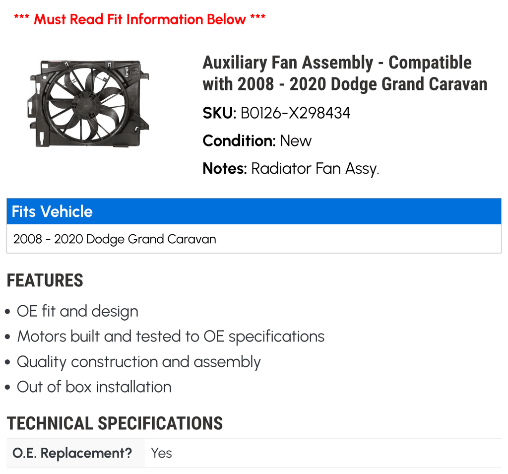 Auxiliary Fan Assembly L857223