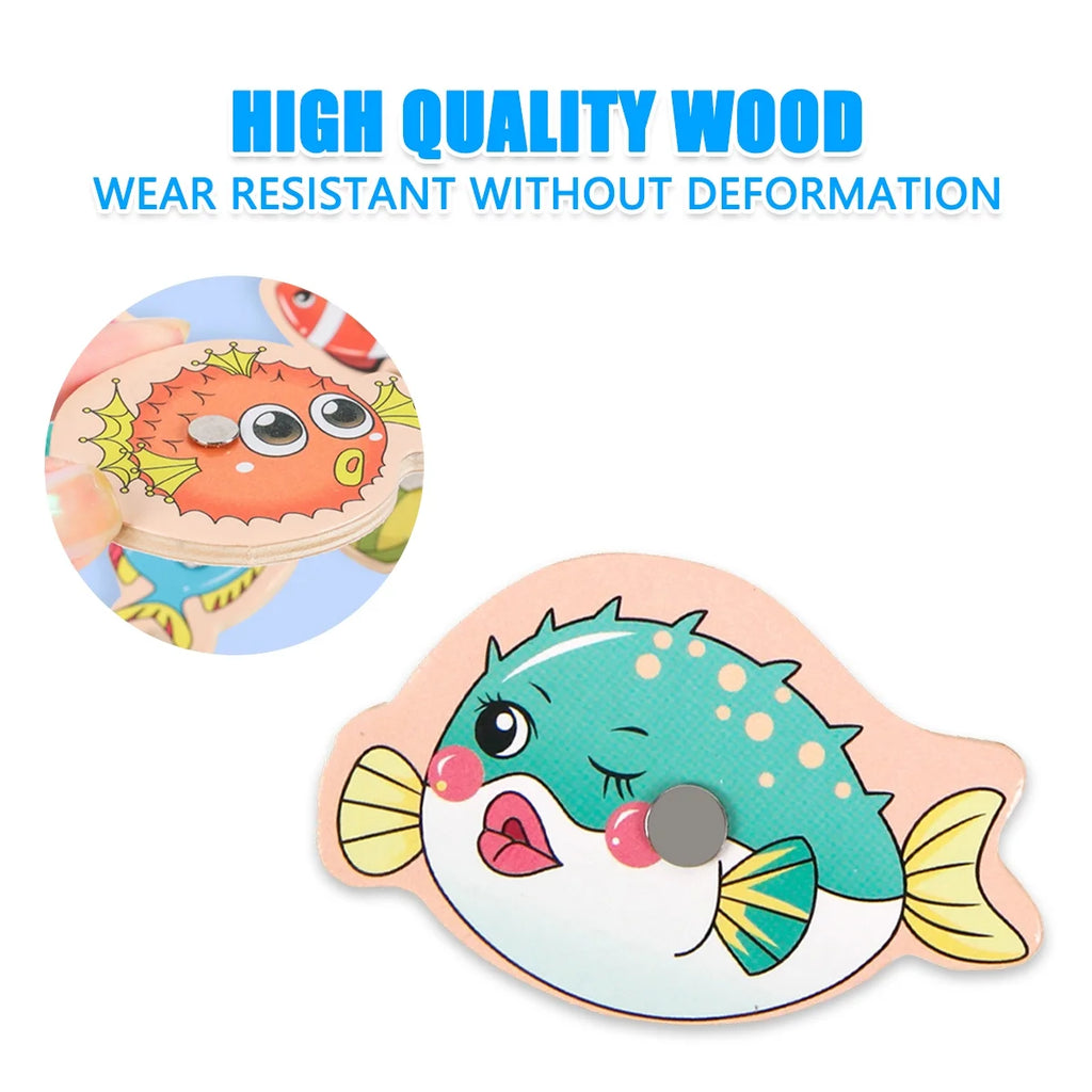 Magnetic Fishing Game Toys Set with Wooden Fish Rod Z6487