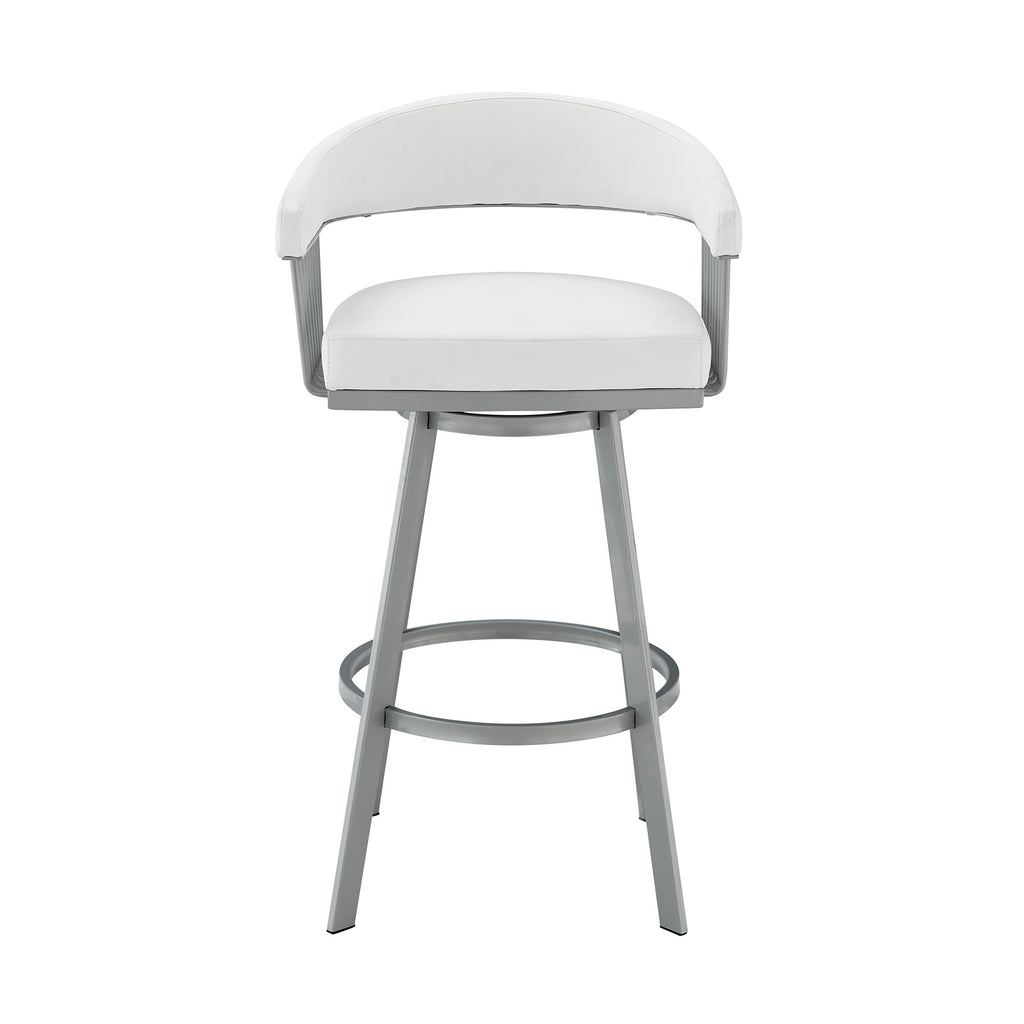 Faux Leather Swivel Bar Stool in White/Silver S308