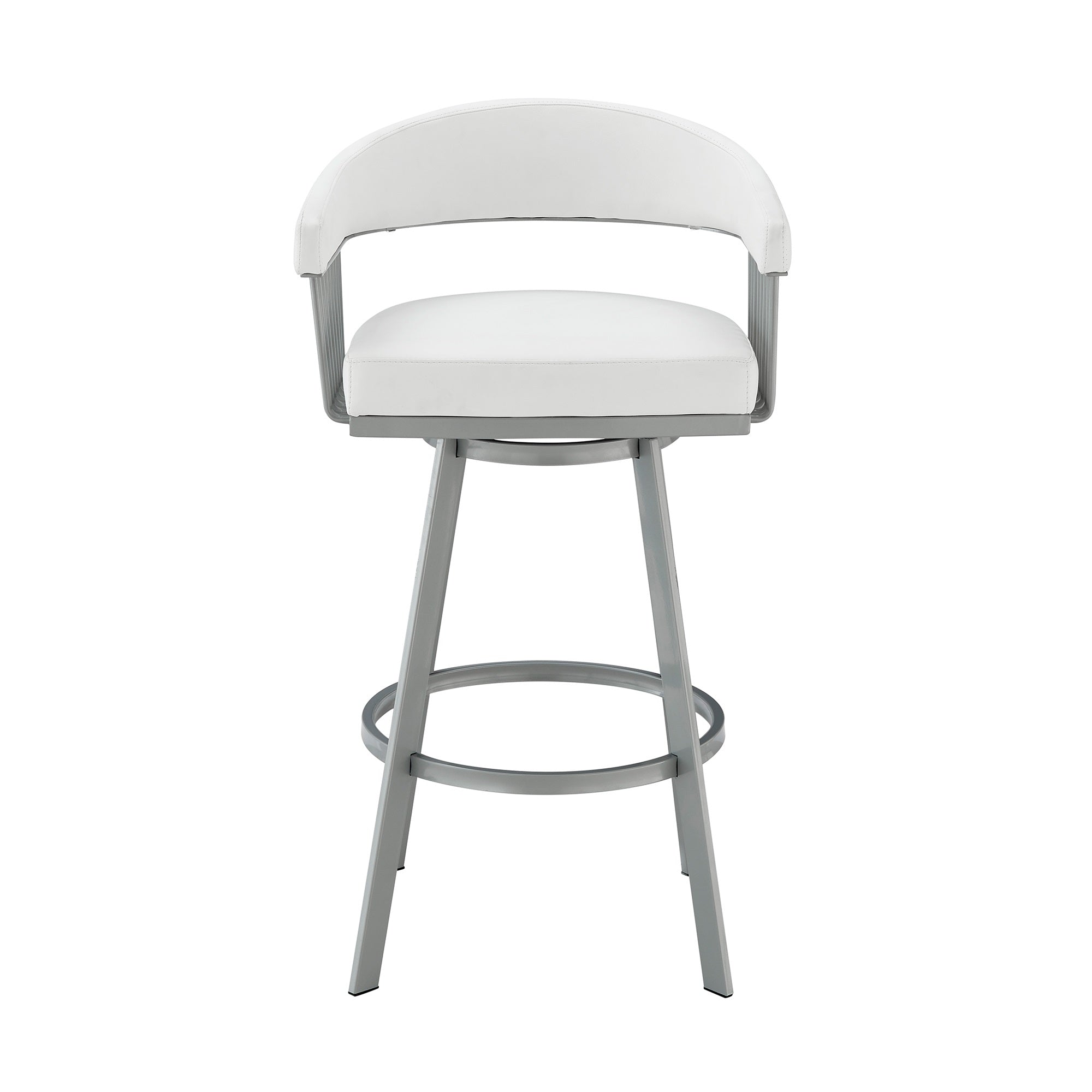 Faux Leather Swivel Bar Stool in White/Silver S308