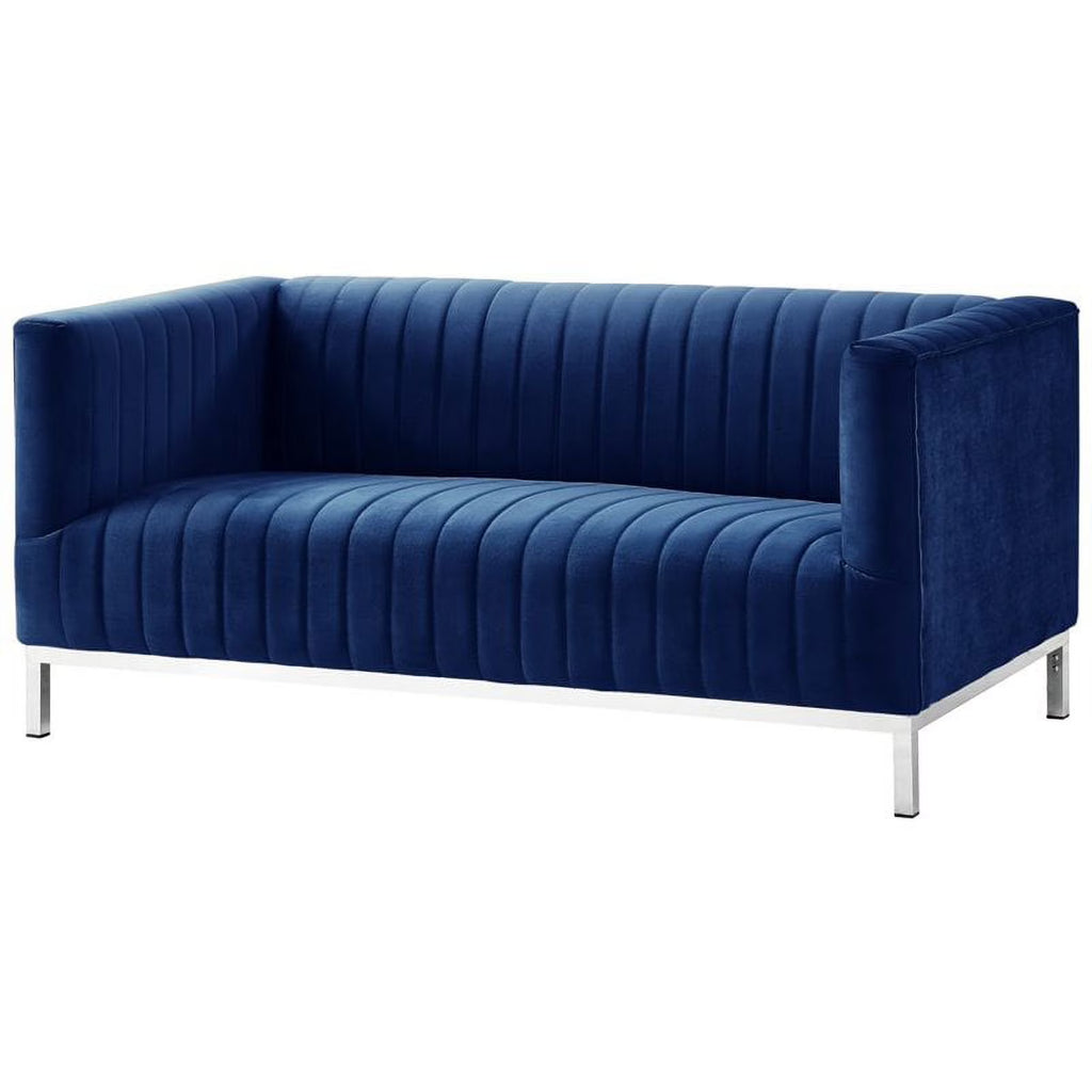 Navy Blue Velvet Loveseat with Chrome Base V10671