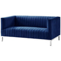 Navy Blue Velvet Loveseat with Chrome Base V10671
