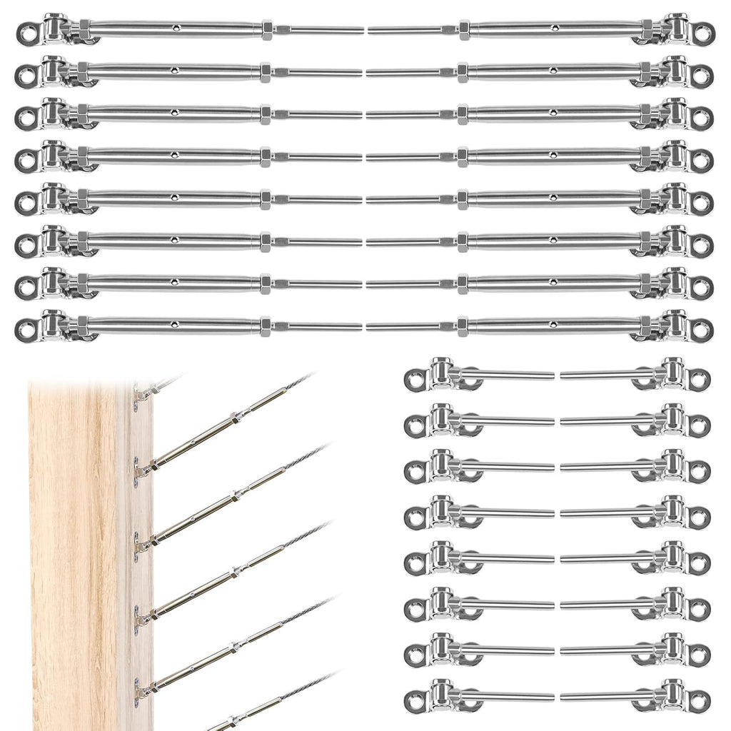 10Set 1/8 Cable Railing Kit T316 Stainless Steel Hardware Angle 180° Adjustable G67960