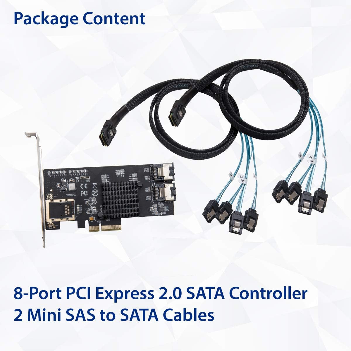 8 Port SATA III PCI-e x4 Expansion Card with Mini SAS to SATA Break Out Cables U539