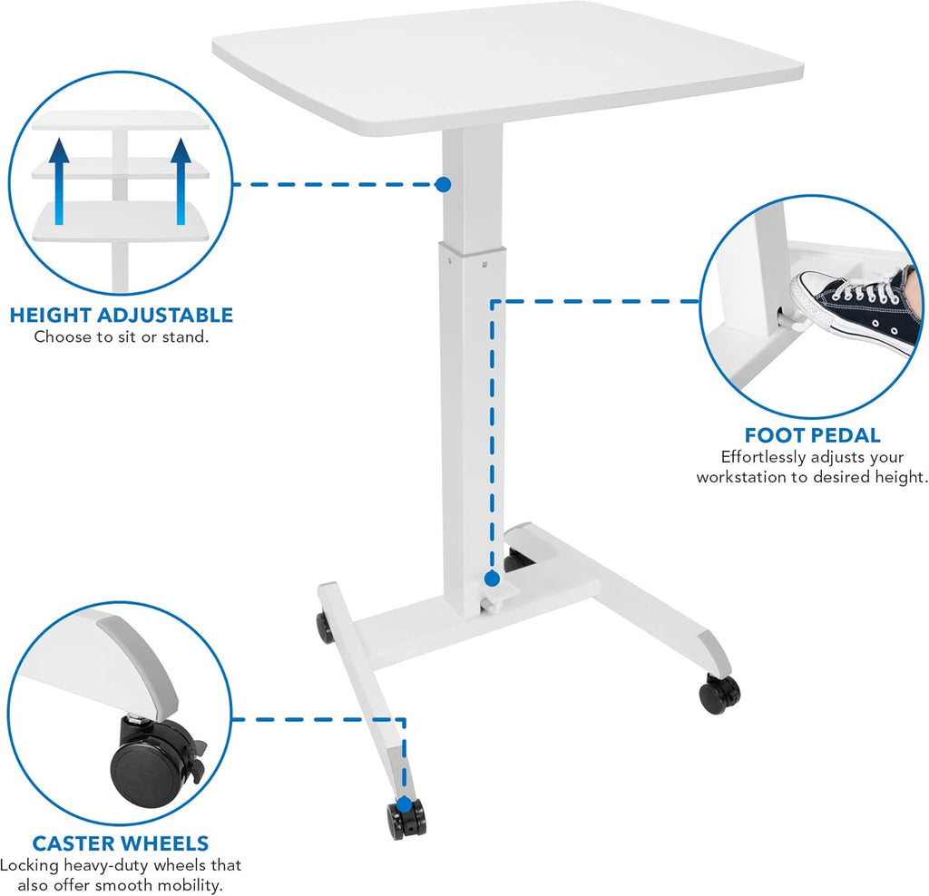 White Adjustable Rolling Laptop Desk with Wheels P16717