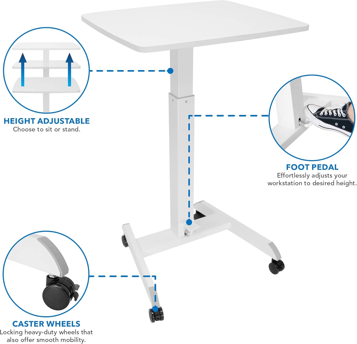 White Adjustable Rolling Laptop Desk with Wheels P16717