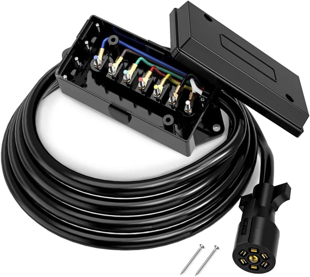 7 Way Trailer Plug Inline Cord with Junction Box, Pack of 2 N419