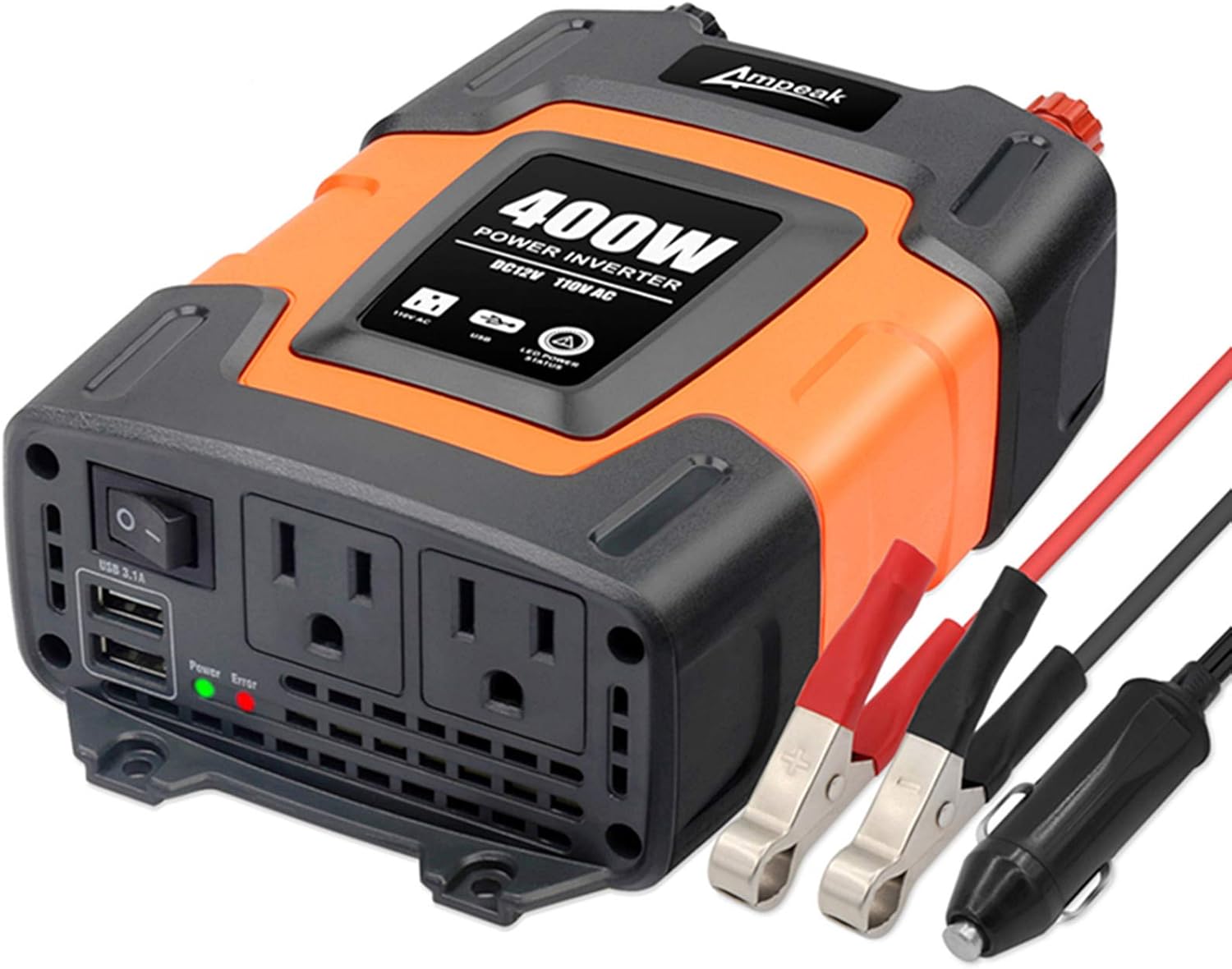 400W Power Inverter 12v to 110v DC to AC 2 USB Charge Ports 2 Outlets Q5496