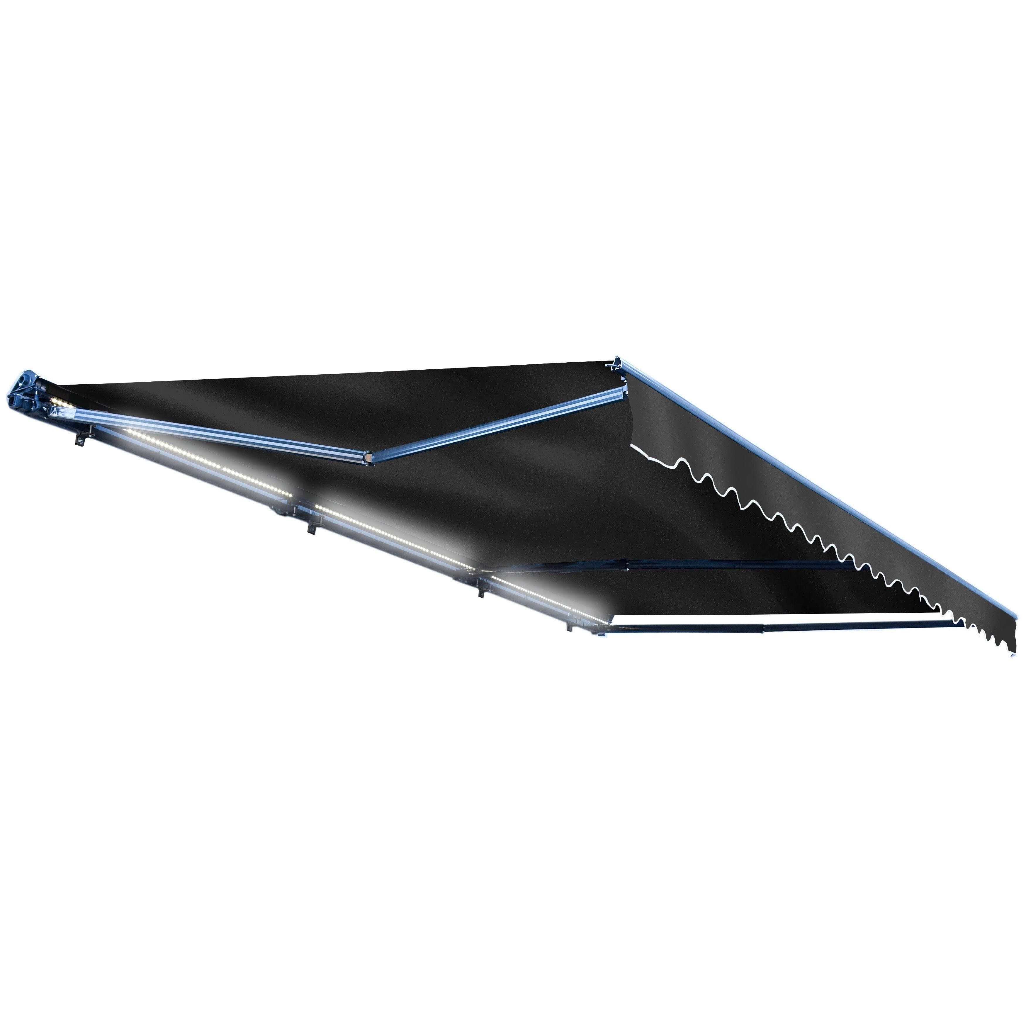 Motorized LED 12 x 10 ft. Half Cassette Retractable Awning Black B35022