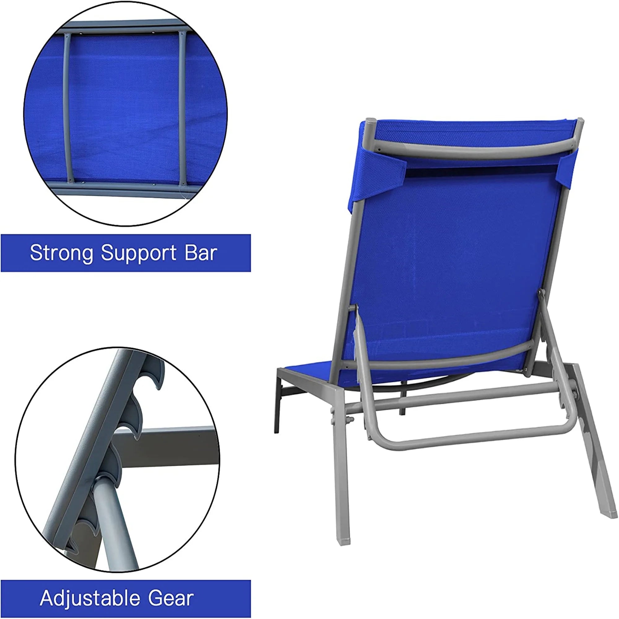Blue 3 Pieces Adjustable Steel Textilene Patio Chaise Lounge Set W989147