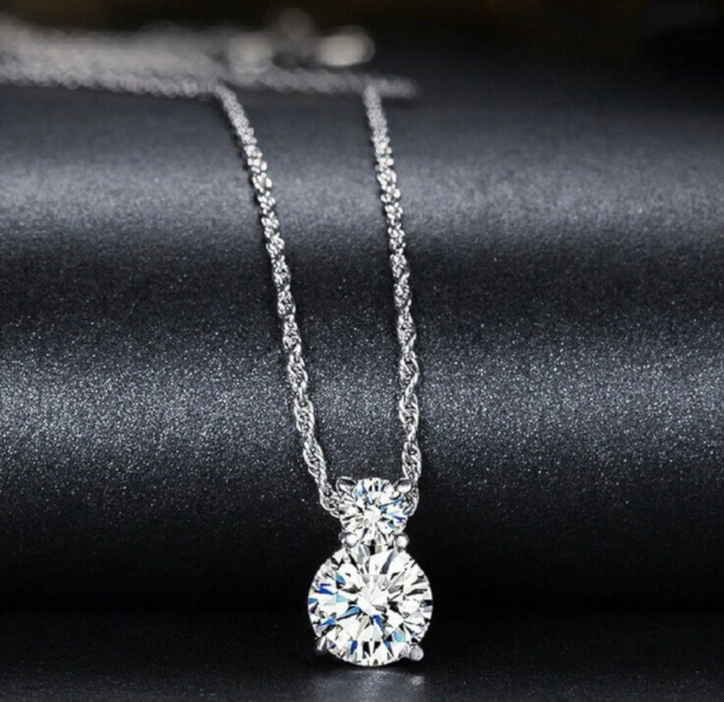 Cubic Zircon Sterling Silver Necklace and Dangle Earrings Jewelry Set E715