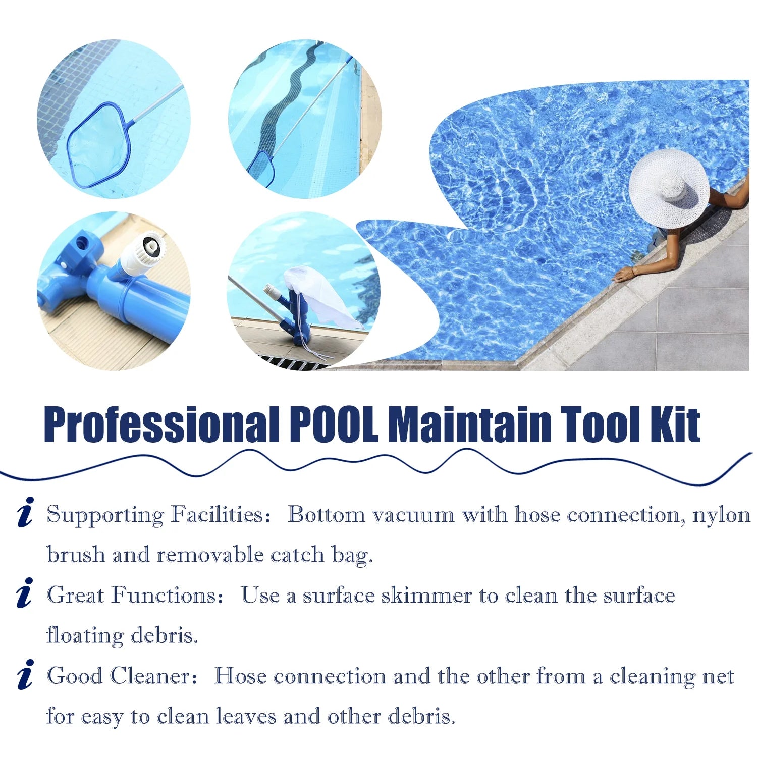 Pool Cleaning Set with Skimmer Brush Hose U87296
