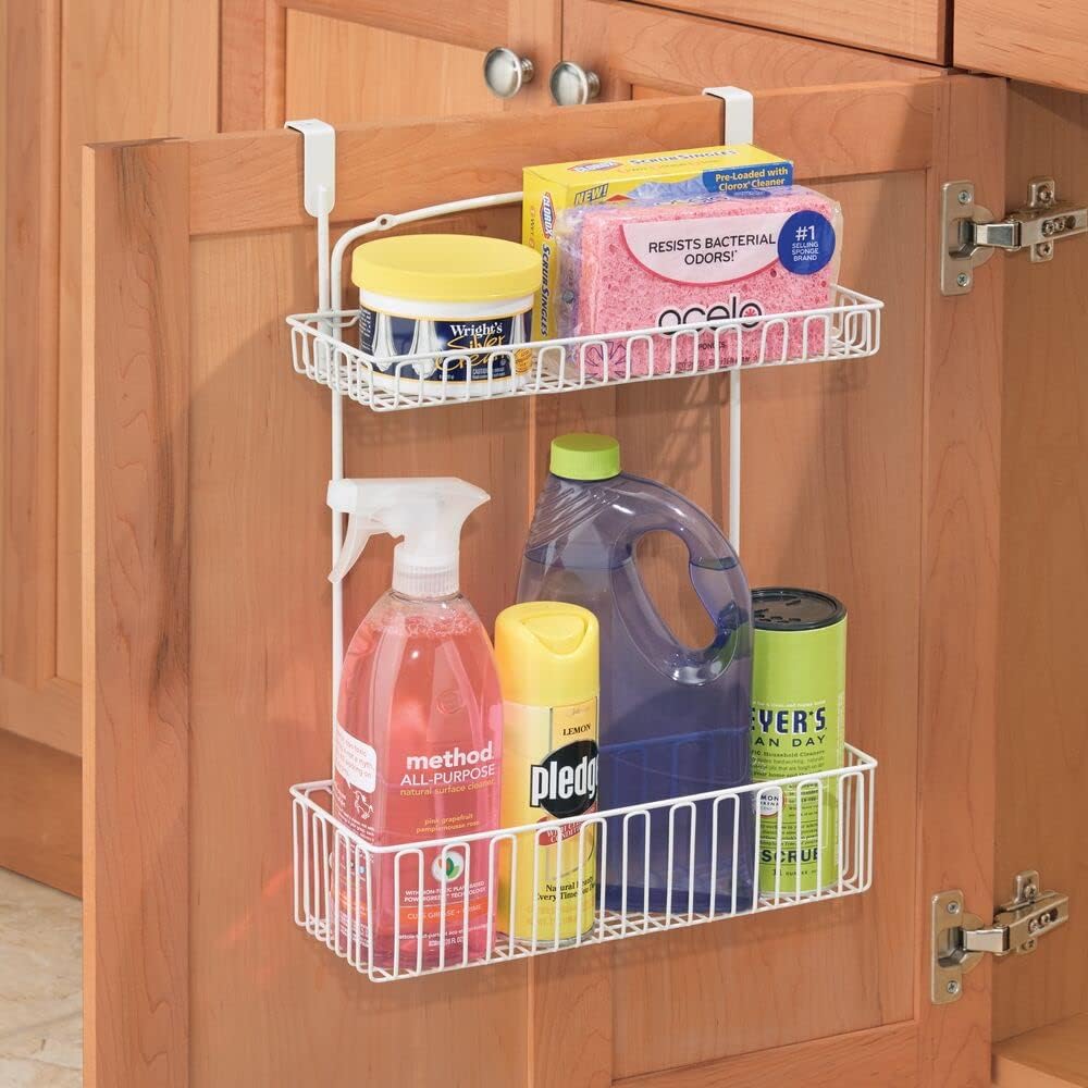 Matte White Metal Over Cabinet Kitchen Storage Organizer Basket, 2 Pack F76013