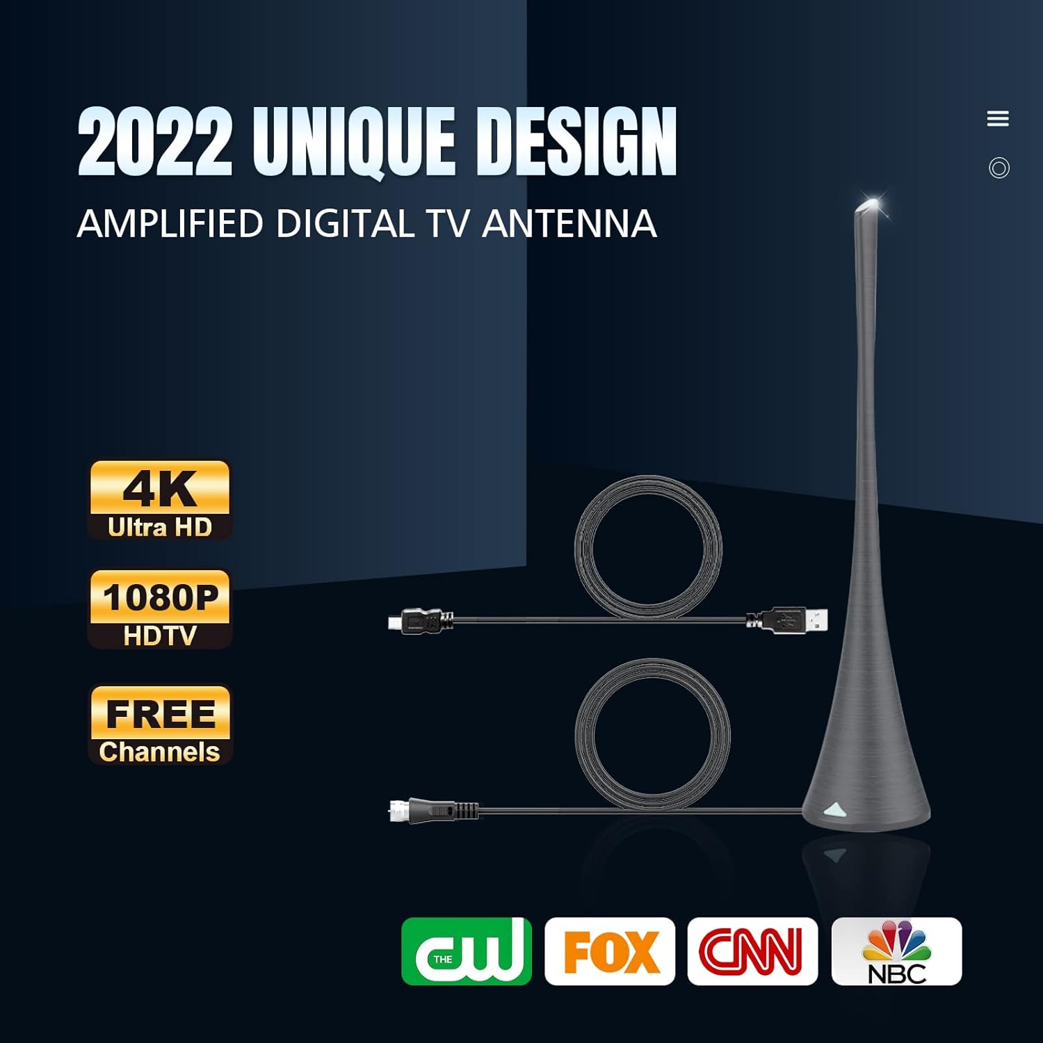 275+ Miles Range Amplified TV Antenna with 18ft Coaxial Cable L6713