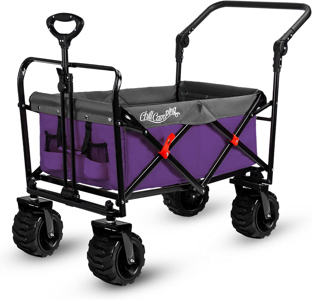Purple All Terrain Heavy Duty Collapsible Beach Wagon with Big Wide Rubber Wheels O108906