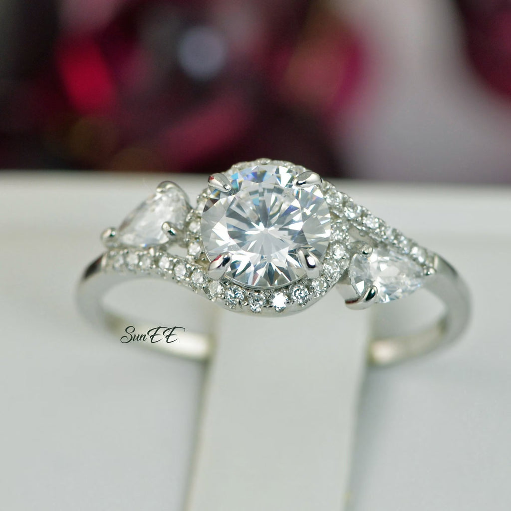 3.0ct Halo Pear Engagement Ring 925 Sterling Silver G968