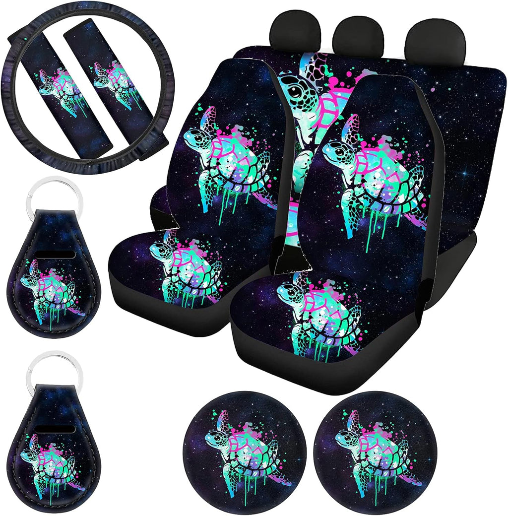 11 Pack Southwestern Car Seat Covers Full Set with Steering Wheel Cover, Seatbelt Covers, Cup Coasters Holder, Keychain Accessories F82219