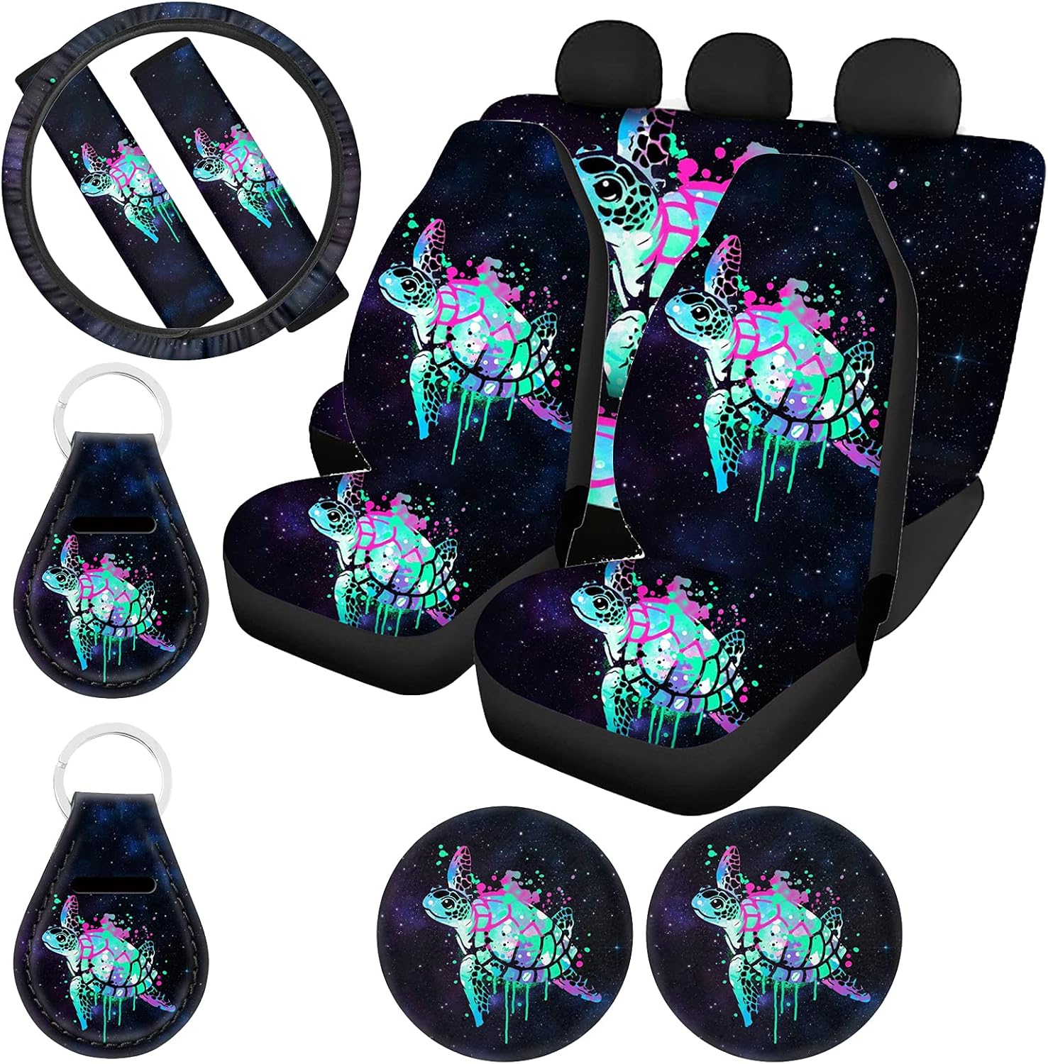 11 Pack Southwestern Car Seat Covers Full Set with Steering Wheel Cover, Seatbelt Covers, Cup Coasters Holder, Keychain Accessories F82219