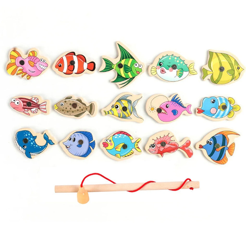 Magnetic Fishing Game Toys Set with Wooden Fish Rod Z6487
