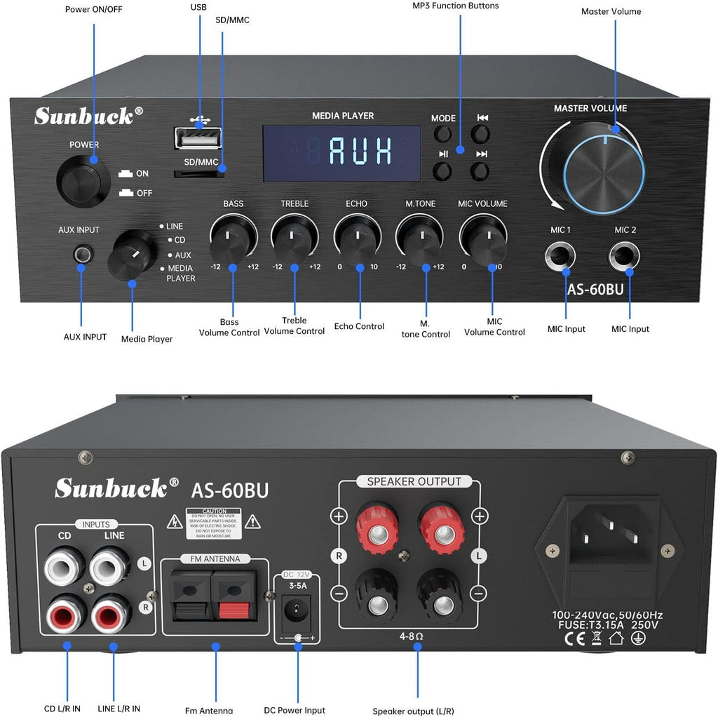 180W Wireless Bluetooth Stereo Amplifier, Dual Channel, Pack of 2 J942