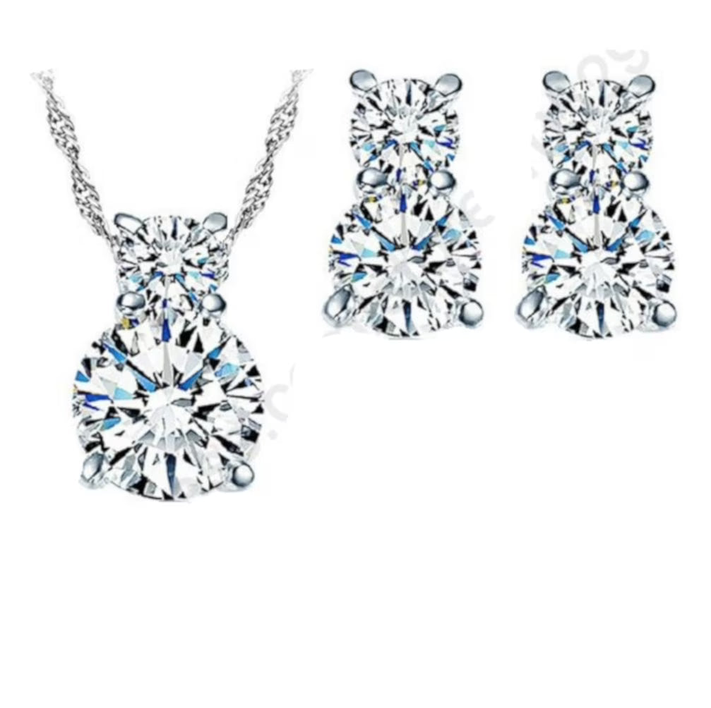 Cubic Zircon Sterling Silver Necklace and Dangle Earrings Jewelry Set E715