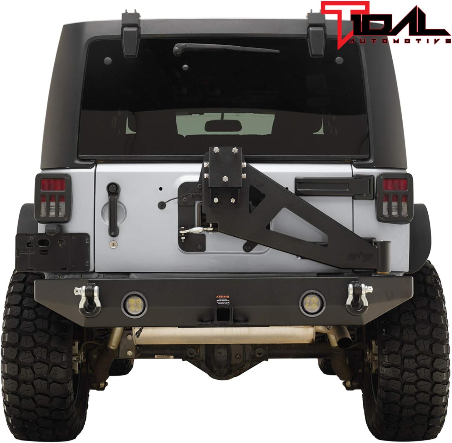 Rear Bumper with Spare Tire Rack and Hitch Receiver with 2 LED Lights M32966
