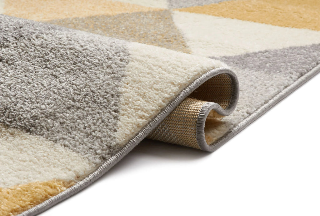 Gold & Grey Geometric Triangle Runner Rug D614