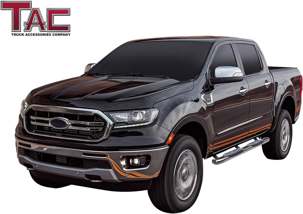 5 Oval Bend Stainless Steel Side Bars Step Rails for 2019-2022 Ford Ranger SuperCrew Cab (2 pcs) B86898