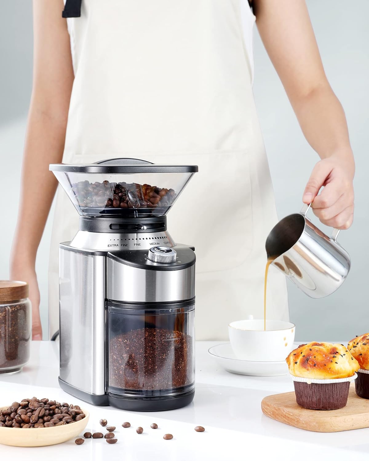Stainless Steel Conical Burr Coffee Grinder with 19 Precise Grind Settings, Pack of 2 F5449